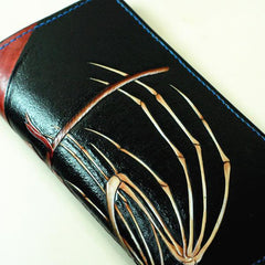 Handmade Leather The Death Tooled Mens Long Wallet Cool Leather Wallet Clutch Wallet for Men - imessengerbags