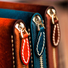 Handmade Leather Mens Cool Long Leather Wallet Zipper Clutch Wallet for Men
