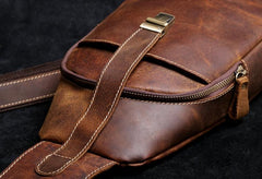 Handmade Leather Mens Cool Chest Bag Sling Bag Crossbody Bag Travel Bag Hiking Bag for men - imessengerbags
