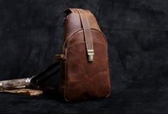 Handmade Leather Mens Cool Chest Bag Sling Bag Crossbody Bag Travel Bag Hiking Bag for men - imessengerbags