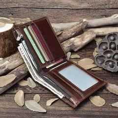 Handmade Leather Mens Cool Slim Leather Wallet Card Wallet Holders Men Small Wallets Bifold for Men - imessengerbags