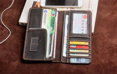 Handmade Leather Mens Wallet Cool Long Leather Wallet Clutch Wristlet Wallet for Men - imessengerbags