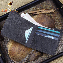 Handmade Leather Floral Mens Cool Slim Leather Wallet Men billfold Wallets Bifold for Men - imessengerbags