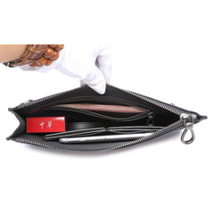 Handmade Leather Mens Clutch Skull Cool Slim Wallet Zipper Clutch Wristlet Wallet for Men