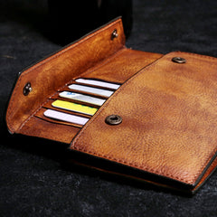 Genuine Leather Mens Cool Long Leather Wallet Card Wallet Clutch Wristlet Wallet for Men - imessengerbags