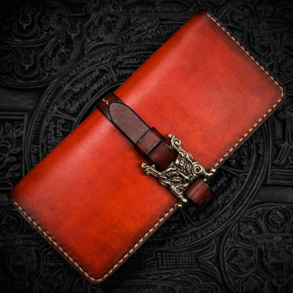 Handmade Leather Men Tooled Cool Leather Wallet Long Phone Wallets for Men - imessengerbags