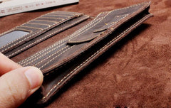 Handmade Leather Mens Wallet Cool Long Leather Wallet Clutch Wristlet Wallet for Men - imessengerbags