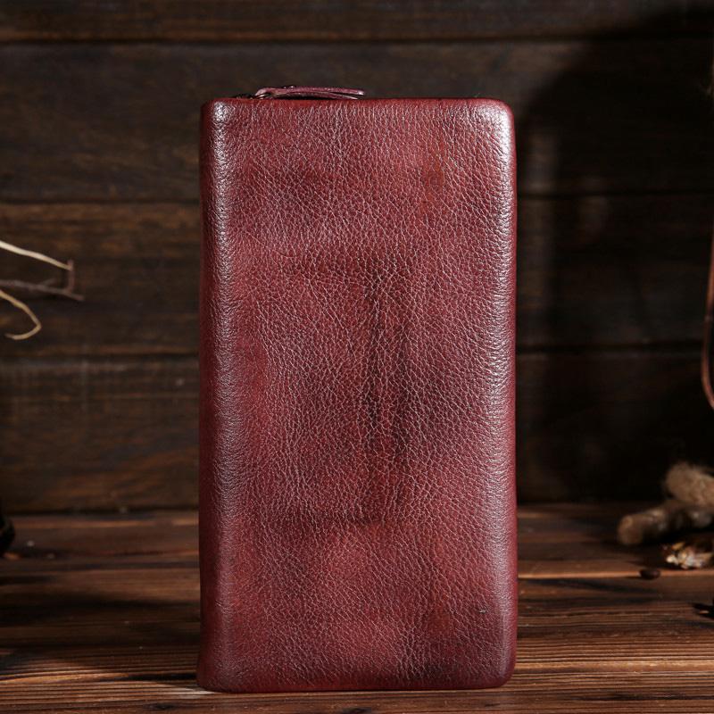 Handmade Leather Mens Clutch Wallet Cool Leather Wallet Long Phone Wallets for Men - imessengerbags