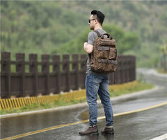Oil Wax Canvas Mens Cool Backpack Sling Bag Large Sport Bag Travel Bag Hiking Bag for men