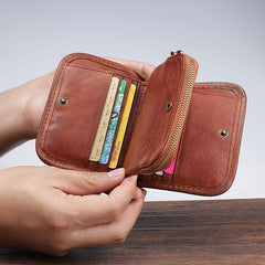 Handmade Mens Cool billfold Leather Wallet Men Small Zipper Wallets Bifold for Men - imessengerbags