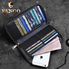 Handmade Leather Mens Tooled Skull Death Cool Zipper Phone Travel Long Wallet Card Holder Card Slim Clutch Wallets for Men - imessengerbags