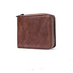 Genuine Leather Mens Cool Zipper Leather Wallet Men Small Wallets Bifold for Men - imessengerbags
