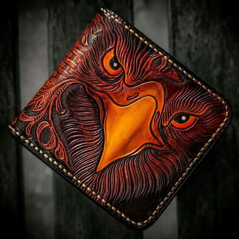 Handmade Leather Eagle Tooled Mens billfold Wallet Cool Leather Wallet Slim Wallet for Men - imessengerbags