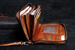 Handmade Leather Mens Cool Long Leather Wallet Card Wallet Clutch Wristlet Wallet for Men - imessengerbags