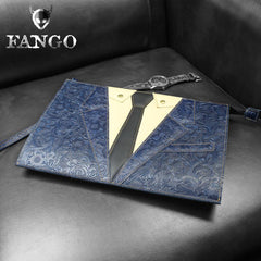 Handmade Leather Floral Tooled Mens Clutch Cool Slim Wallet Zipper Clutch Wristlet Wallet for Men - imessengerbags