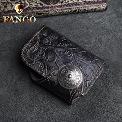 Handmade Leather Floral Mens Cool Short Wallet Card Holder Small Card Slim Wallets for Men - imessengerbags