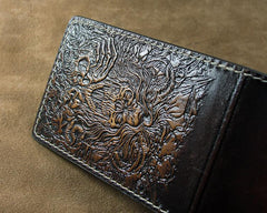 Handmade Leather Tooled Death Metal Deathcore License Wallet Mens Card billfold Wallet Cool Leather Wallet Slim Wallet for Men - imessengerbags