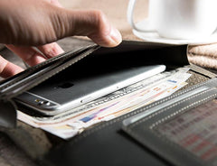 Handmade Leather Mens Clutch Wallet Cool Leather Wallet Long Phone Wallets for Men