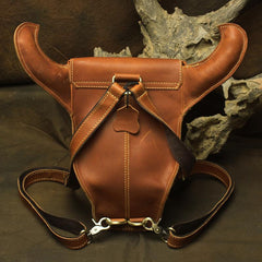 Handmade Leather Mens Cool XO Bull Backpack Sling Bag Black Travel Bag Hiking Bag for men
