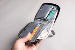 Handmade Leather Mens Cool Slim Leather Zipper Wallet Men Small Wallets Bifold for Men - imessengerbags