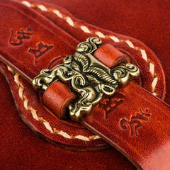 Handmade Leather Men Tooled Chinese Lion Cool Leather Wallet Long Phone Wallets for Men - imessengerbags