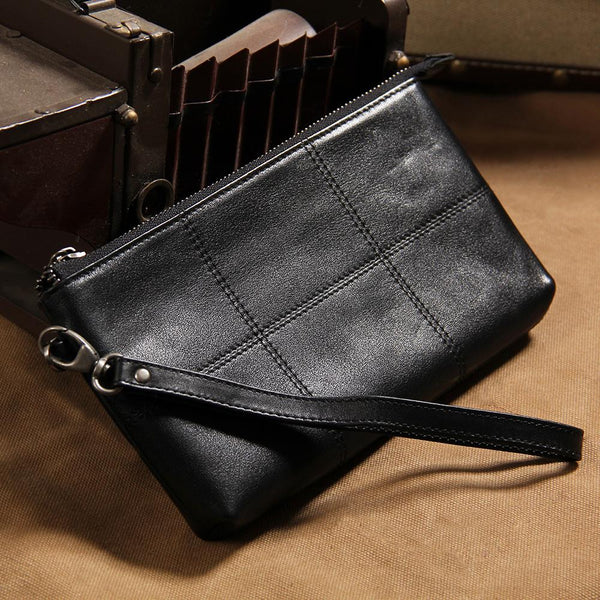 Cool Leather Mens Clutch Wristlet Bag Black Zipper Clutch for Men - imessengerbags