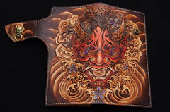 Handmade Leather Tooled PRAJNA Mens Chain Biker Wallet Cool Leather Wallet With Chain Wallets for Men