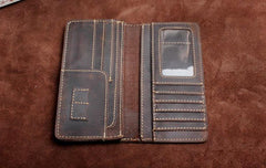 Handmade Leather Mens Wallet Cool Long Leather Wallet Clutch Wristlet Wallet for Men - imessengerbags