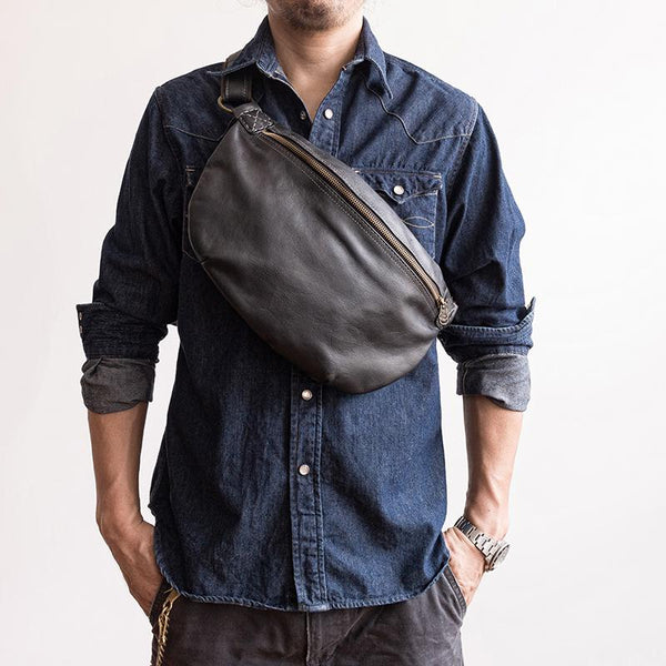 Genuine Leather Mens Cool Chest Bag Sling Bag Crossbody Bag Travel Bag Hiking Bag for men - imessengerbags