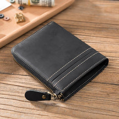 Handmade Leather Mens Cool Slim Leather Zipper Wallet Men Small Wallets Bifold for Men - imessengerbags