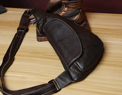Genuine Leather Mens Cool Chest Bag Sling Bag Crossbody Bag Travel Bag Hiking Bag for men - imessengerbags
