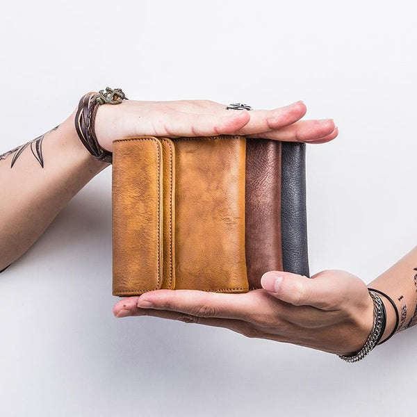 Handmade Mens Cool billfold Leather Wallet Men Small Slim Wallets Trifold for Men - imessengerbags