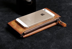 Genuine Leather Mens Cool Long Leather Wallet Card Wallet Clutch Wristlet Wallet for Men - imessengerbags