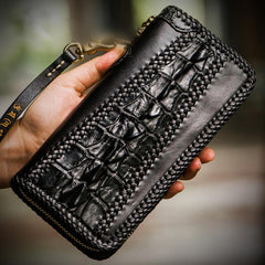 Handmade Leather Mens Chain Biker Wallet Cool Leather Wallet Long Clutch Wallets for Men