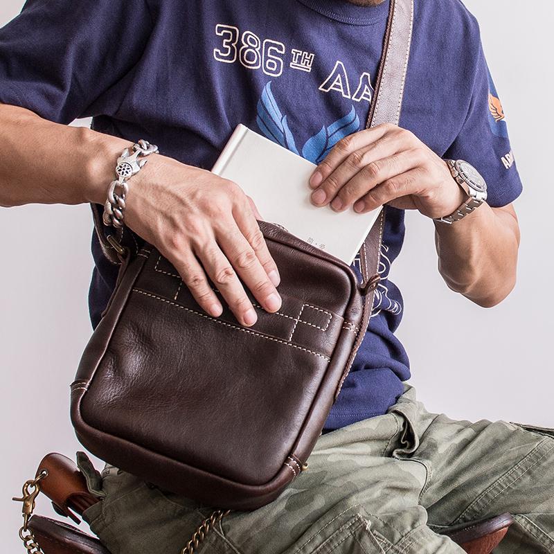 Genuine Leather Mens Cool Messenger Bag Sling Bag Chest Bag Bike Bag Cycling Bag for men - imessengerbags