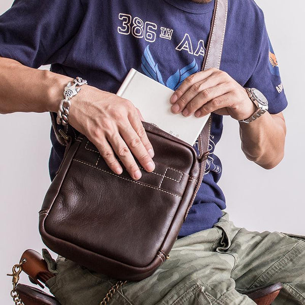 Genuine Leather Mens Cool Messenger Bag Sling Bag Chest Bag Bike Bag Cycling Bag for men - imessengerbags