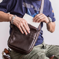 Genuine Leather Mens Cool Messenger Bag Sling Bag Chest Bag Bike Bag Cycling Bag for men - imessengerbags