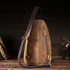 Genuine Leather Mens Cool Chest Bag Sling Bag Crossbody Bag Travel Bag Hiking Bag for men - imessengerbags