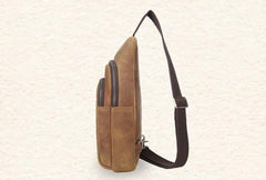 Genuine Leather Mens Cool Chest Bag Sling Bag Crossbody Bag Travel Bag Hiking Bag for men - imessengerbags