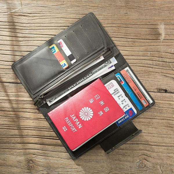 Handmade Leather Mens Travel Wallet Passport Leather Wallet Long Phone Wallets for Men - imessengerbags