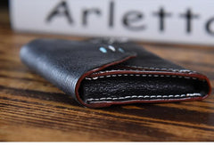 Handmade Mens Cool Short Leather Wallet Men Small Card Slim Wallets Bifold for Men