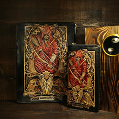 Handmade Leather Tooled CONSTELLATION Mens Cool Long Leather iPad Bag Wristlet Clutch Wallet for Men - imessengerbags