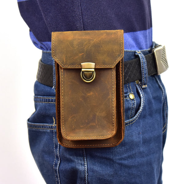 Leather Belt Pouch Mens Small Cases Waist Bag Hip Pack Belt Bag Fanny Pack Bumbag for Men - imessengerbags