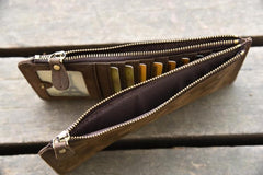 Handmade Leather Mens Cool Long Leather Wallet Card Clutch Wallet for Men