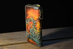 Handmade Leather Carp Mens Chain Biker Wallet Cool Leather Wallet Long Phone Wallets for Men