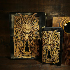 Handmade Leather Tooled CONSTELLATION Mens Cool Long Leather iPad Bag Wristlet Clutch Wallet for Men - imessengerbags