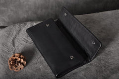 Handmade Leather Mens Cool Long Leather Wallet Trifold Clutch Wallet for Men