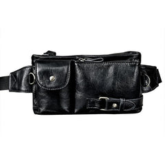 Black Leather Fanny Pack Mens Waist Bag Hip Pack Belt Bag for Men - imessengerbags