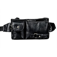 Black Leather Fanny Pack Mens Waist Bag Hip Pack Belt Bag for Men