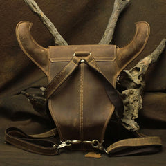Handmade Leather Mens Cool XO Bull Backpack Sling Bag Black Travel Bag Hiking Bag for men